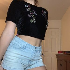H&M Divided embroidered suede crop top (: